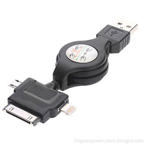 3-in-1 USB to Micro USB, Mini USB and Apple 8 Pin Adapter Retractable Cable for iPhone 5, iPad mini